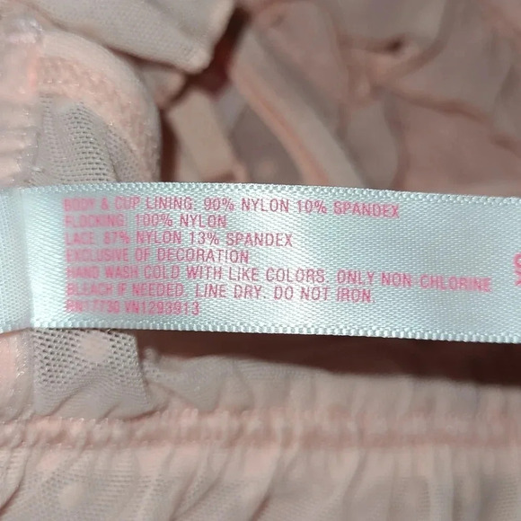 XS Xhiliration Flocked Dot Ruffle Wire Free Lace Bralette DayDream Pink NWT - Picture 10 of 13